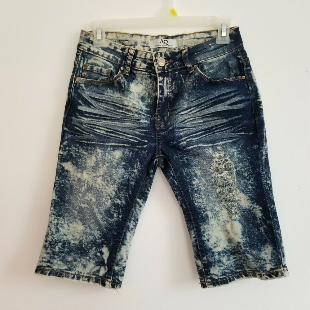 AQ American Quality Denim Bermuda Shorts Jr Womens 5 Distressed Acid Wash